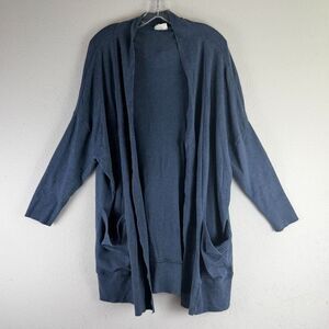 Pact XL/XXL Organic Cotton Airplane Blue Open Front Cardigan Pockets Lagenlook